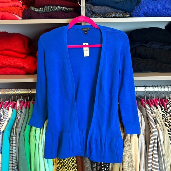 Talbots royal blue 3/4 quarter sleeve open front peplem cardigan size XS NWT - Picture 1 of 3